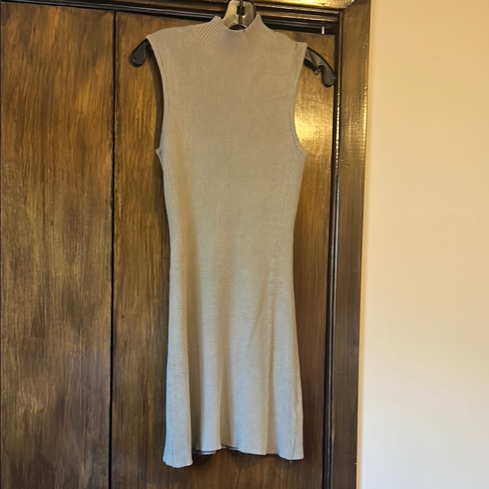 Tan Sleeveless Mini Dress with Mock Neck